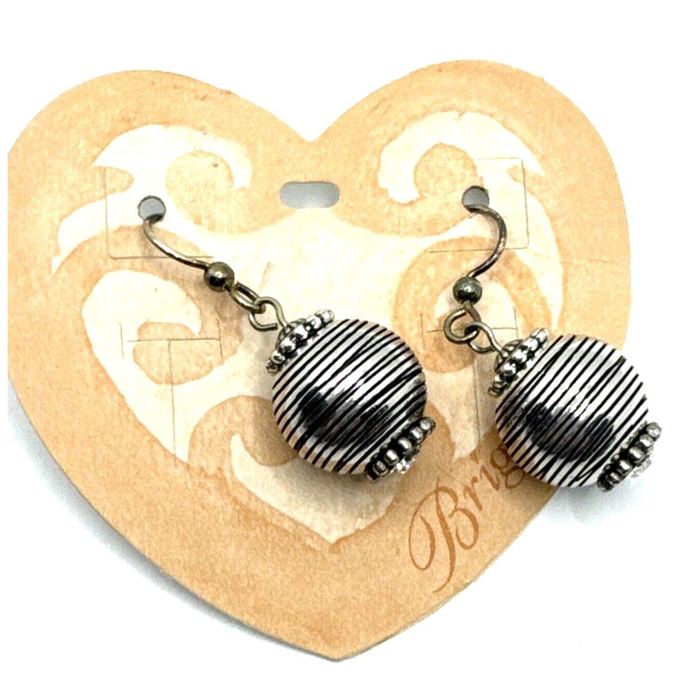 Brighton Glimmer Twist + 2 Striped Eternity Beads Silver Earrings NWT